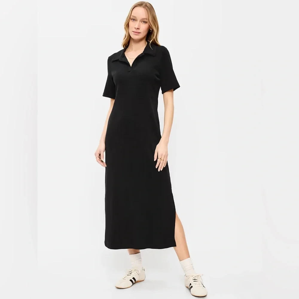 NEW! Old Navy Black Short-Sleeve Polo Midi Dress - Size XS TALL  🪗